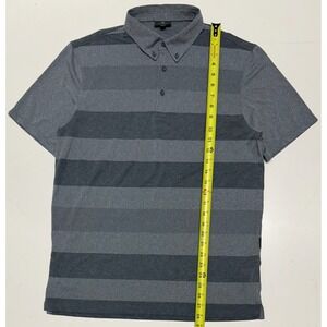 AG Green Label Mens Grey Striped Short Sleeve Polo Shirt Button Down Collar Med